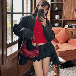 MBH Minimalist Oil Wax Leather Lunch Box Bag with Wide Strap Crossbody Shoulder Bag