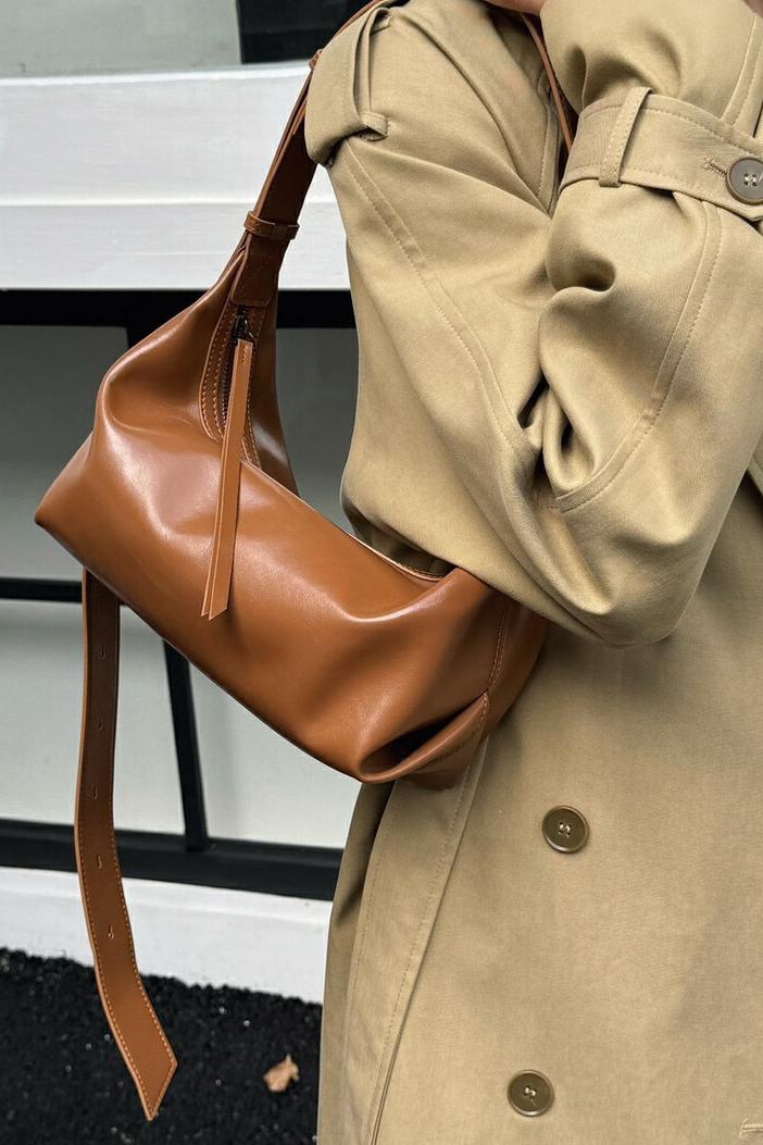 MBH Minimalist Oil Wax Leather Lunch Box Bag with Wide Strap Crossbody Shoulder Bag - Image 5