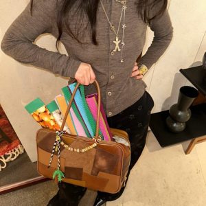 MBH Top Grain Leather Color Block Patch Large Capacity Commuter Shoulder Bag