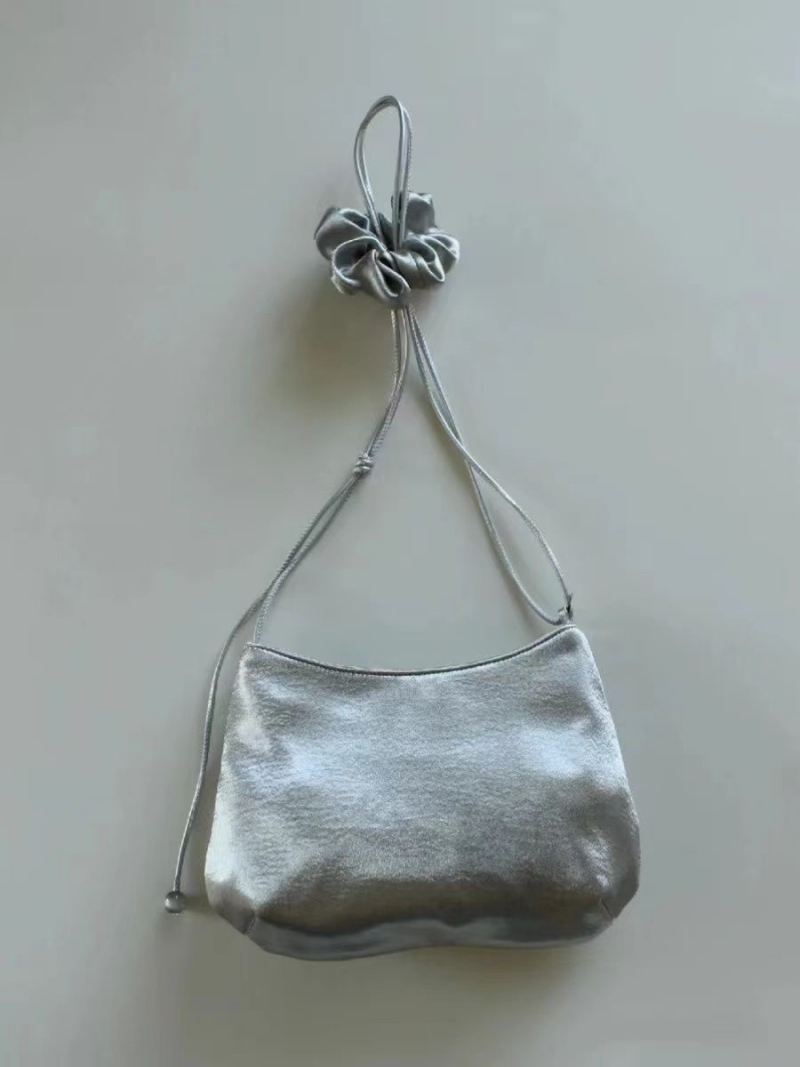 Silver Satin Bucket Bag for Women 2025 New Trendy High-End Minimalist Commuter Shoulder Crossbody Bag - Image 2