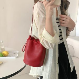 MBH Soft Lambskin Drawstring Bucket Bag Minimalist Versatile Shoulder Bag