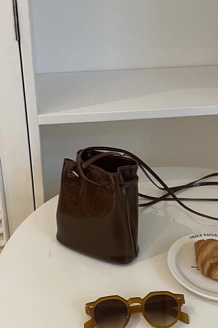 MBH Oil Wax Cowhide Leather Mini Bucket Bag Crossbody Shoulder Bag - Image 5