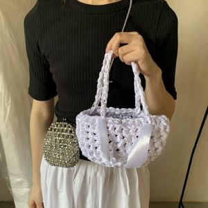 MBH Ribbon Woven Bucket Bag Summer Dopamine Handbag