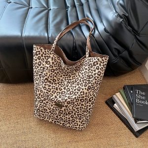 Lazy Style Tote Shoulder Bag Korean Leopard Print Double-Sided Large Bag 2026 Spring
