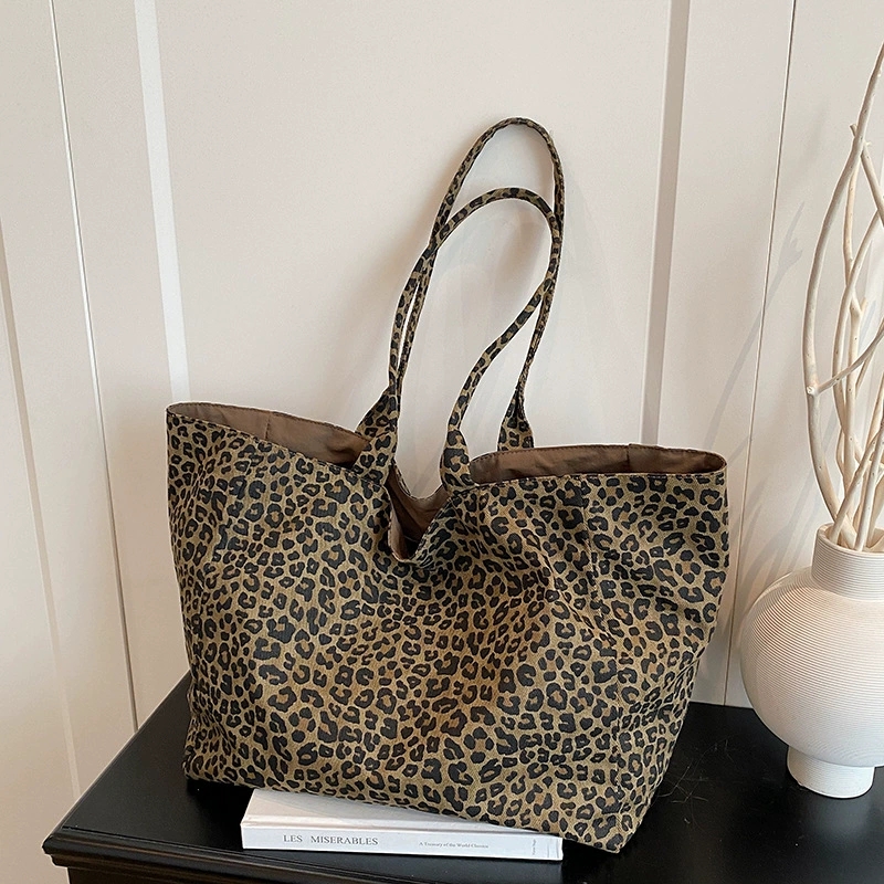 Reversible Leopard Print Tote Bag Women Casual Large Capacity Shoulder Bag - Image 4