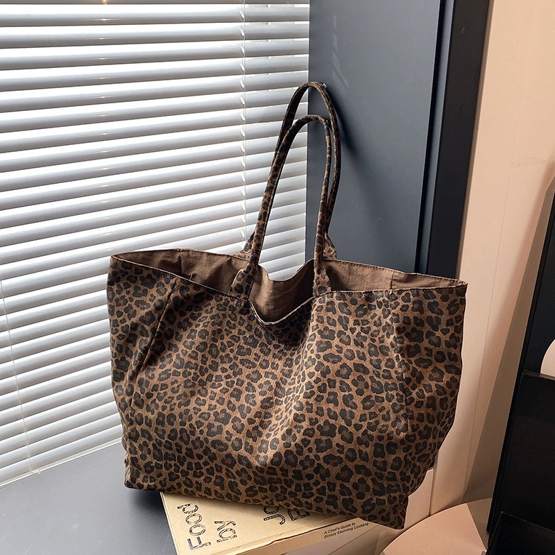 Reversible Leopard Print Tote Bag Women Casual Large Capacity Shoulder Bag - Image 3