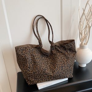 Reversible Leopard Print Tote Bag Women Casual Large Capacity Shoulder Bag