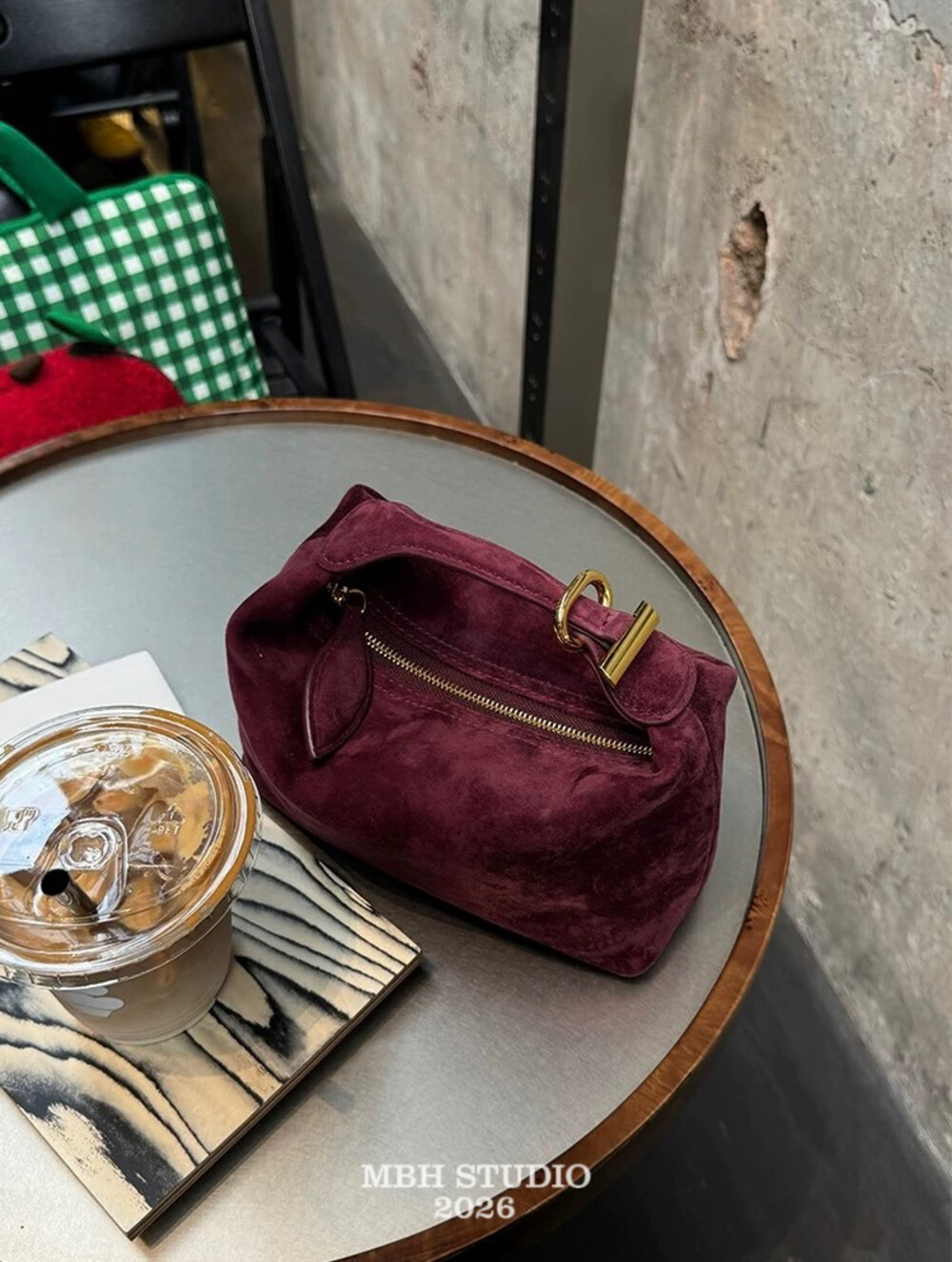 MBH Vintage Suede Bento Bag Casual Crossbody Handbag with Strap