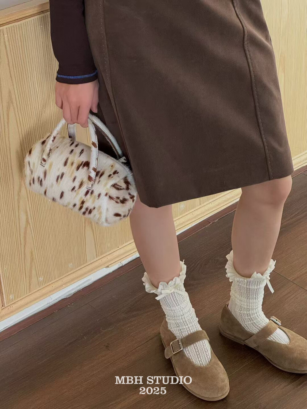 MBH Horsehair Leopard Print Cylinder Bag Crossbody Handbag with Strap