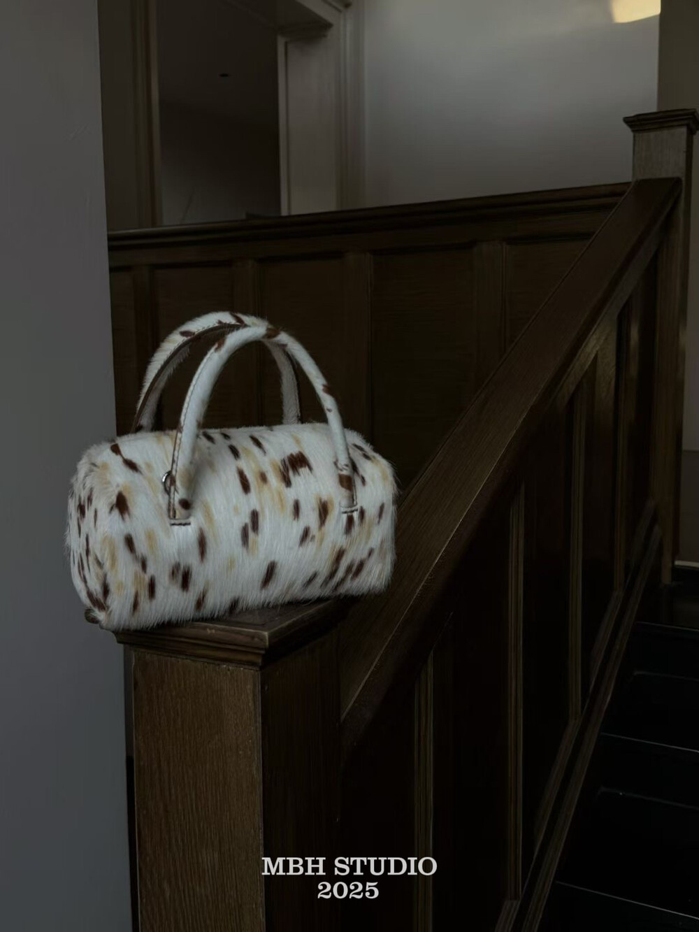 MBH Horsehair Leopard Print Cylinder Bag Crossbody Handbag with Strap - Image 3