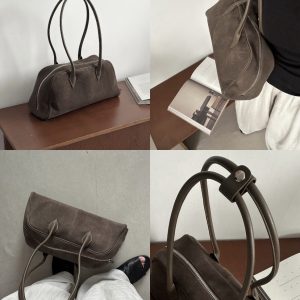 MBH Autumn Winter Suede Leather Retro Boston Bag Large Capacity Commuter Shoulder Bag