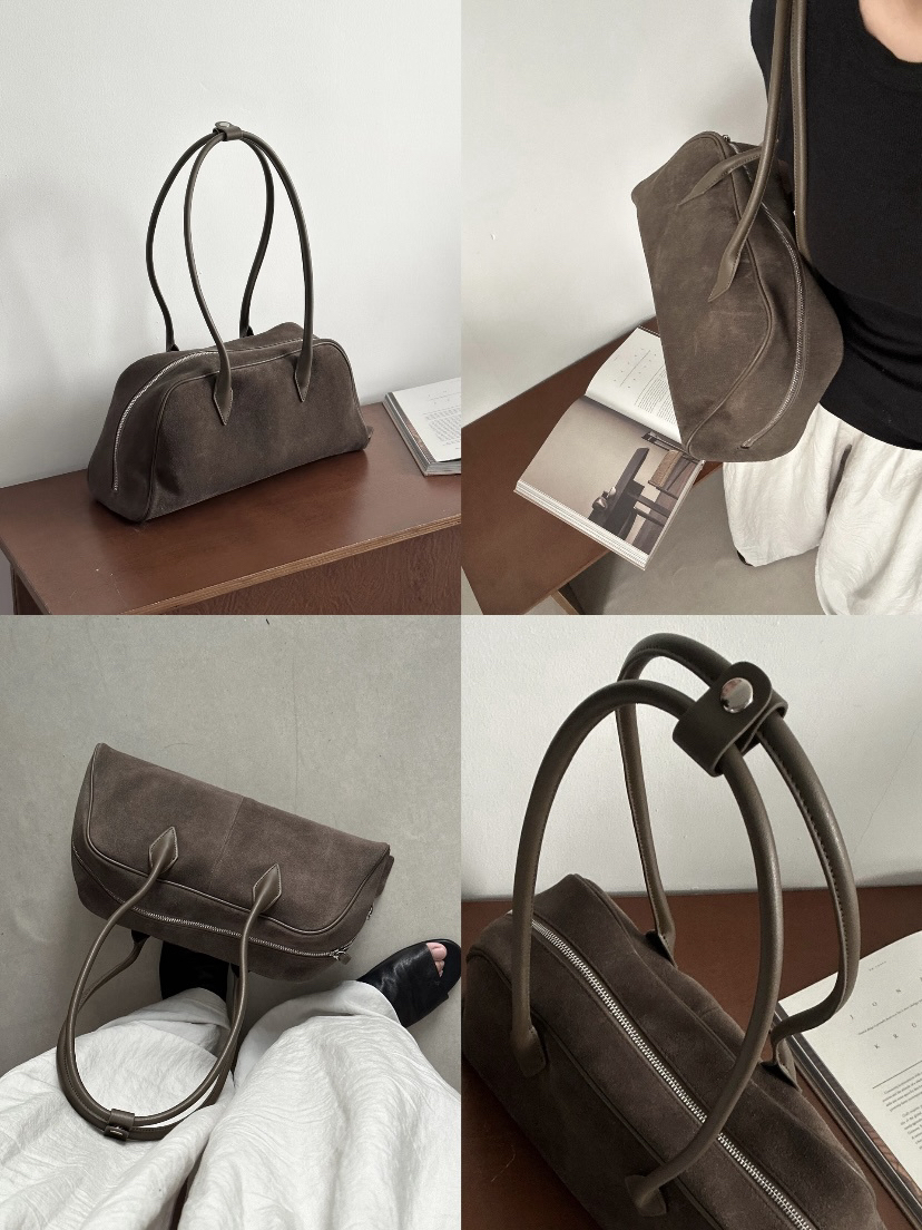 MBH Autumn Winter Suede Leather Retro Boston Bag Large Capacity Commuter Shoulder Bag