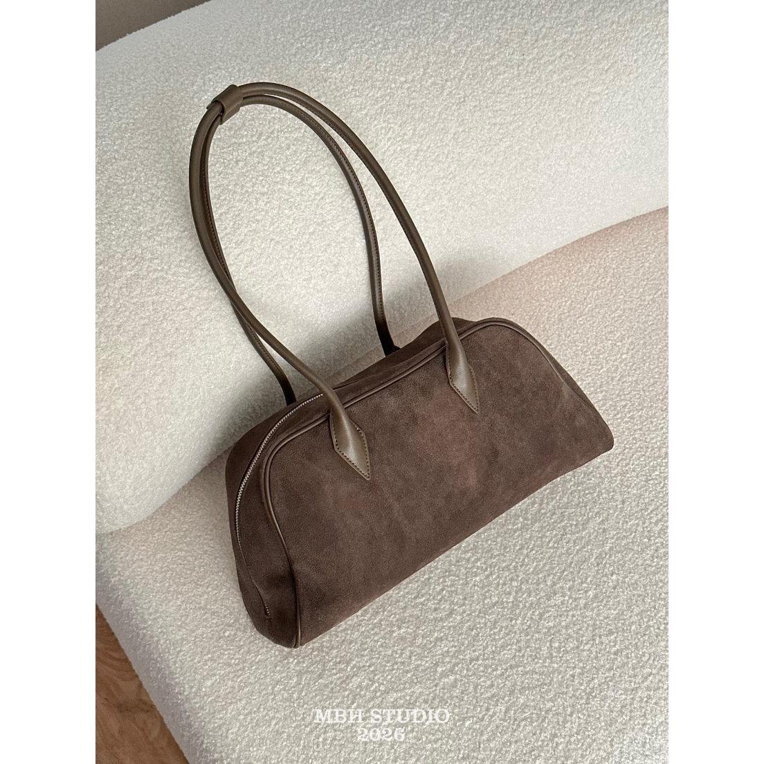 MBH Autumn Winter Suede Leather Retro Boston Bag Large Capacity Commuter Shoulder Bag - Image 5