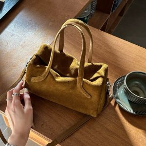 MBH Caramel Brown Brushed Leather Boston Bag Crossbody Handbag