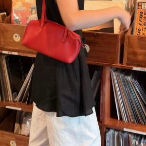 MBH Korean Niche Top Layer Cowhide Boston Pillow Bag Minimalist Versatile Shoulder Bag